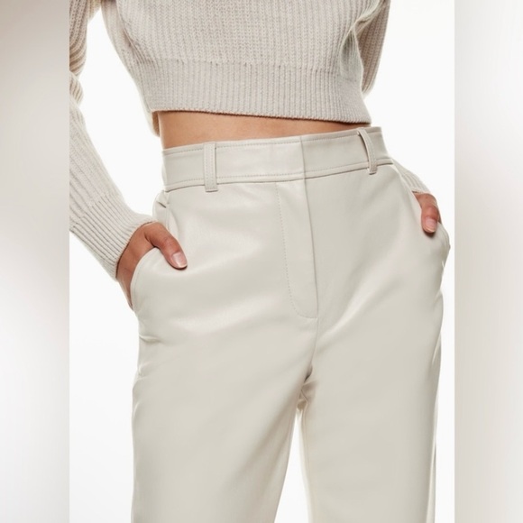 Aritzia Babaton Command Pant Vegan Leather Straight Leg Trouser Matte Pearl 0 XS - Picture 4 of 14